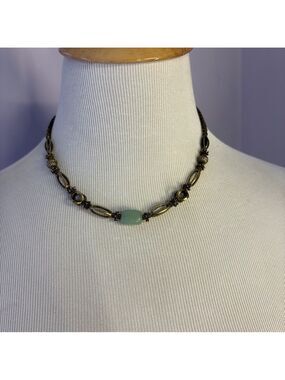 Vintage Gold-Tone Brass Choker with Mint Green Focal Bead